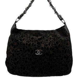 Auth Vintage Chanel Suede Camellia Shoulder Bag Handbag Purse Tote CC Logo GUC